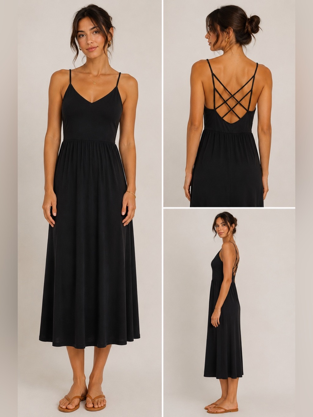 Market & Spruce Black Strappy Crisscross Back Midi Dress - Size M